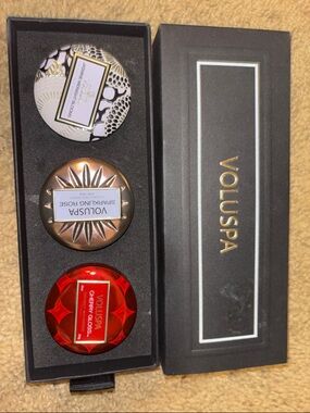 Voluspa Lavender Lilac, Bronze & Red Tin Candle Trio